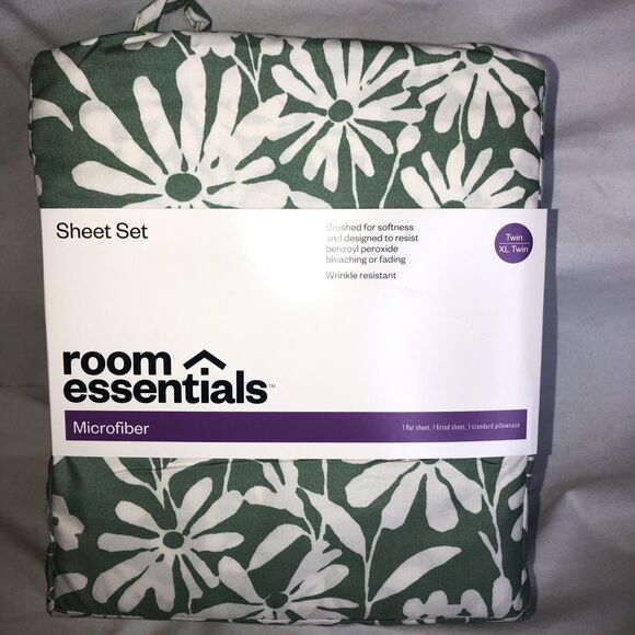Room Essentials Twin/XL Twin Microfiber Green/white Floral Sheet Set NEW!! - Picture 5 of 8